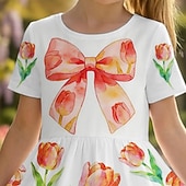 abordables Robe à fleurs 3D-FILLE 3D Fleuri Graphique Robe Manche Courte Impression 3D Été Printemps Quotidien Vacances Soirée Mignon Basique Occasionnel Enfants 4-12 ans Robe Décontractée Robe trapèze Mi-long Coupe régulière