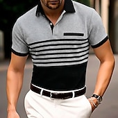 abordables Polo classique pour homme-Homme Chemise de golf Polo en Tricot Gaufré Occasionnel Affaires Classique Manche Courte Mode Moderne Couleur Unie Rayé Boutons Été Printemps Coupe régulière Blanche Bleu Roi Vert Kaki Gris Chemise