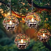 ieftine Lumini de cale și lanterne-Lumânări solare metalice cu sferă de lumină, lumini decorative suspendate din fier forjat, lumini LED solare pentru exterior, lumini pandantive pentru grădină și terasă, potrivite pentru grădini,