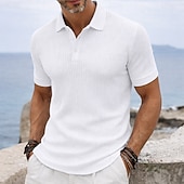 economico Polo Classico da Uomo-Per uomo Top a Maglia a Coste Testurizzato Casuale Lavoro Bavero Colletto Polo a Coste Manica Corta Essenziale Moderno Blocco di colori Bottoni Lavorato a maglia Primavera &amp; Estate Blu Bianco Giallo