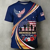  Camiseta masculina comemorativa do Dia da Memória "Para que não nos esqueçamos", com estampa patriótica da bandeira americana, águia e soldado, gola redonda, manga curta, em homenagem a veteranos,