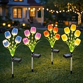 cheap Pathway Lights &amp; Lanterns-2 Pcs Outdoor Solar IP65 Waterproof 4-Head LED Tulip Stake Lights, Decorative Garden, Yard, Lawn, Pathway, Flower Bed, Villa Ambient Landscape Lighting