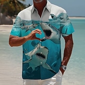 economico Stampa oceanica-Per uomo Animale Squalo A cuore Camicia Camicia hawaiana estiva Camicie tropicali Manica Corta Hawaiano Divertente Vacanza al Mare Estate Primavera Collo ripiegato Stampa 3D camicie con colletto Blu