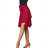 cheap Latin Skirts-Women's Red Latin Dance Skirt Irregular Hem Tie Waist Ballroom Practice Skirt