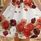 cheap 3D Flower Dress-Girls' 3D Floral Graphic Dress Short Sleeve 3D Print Summer Spring Daily Vacation Party Cute Basic Casual Kids 4-12 Years Casual Dress A Line Dress Knee-length Regular Fit