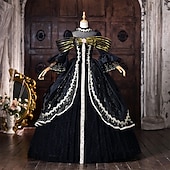 halpa Mekot-Rokokoo Barokki Tanssiaismekko Kokopitkä Mekot Tanssiaismekko Pitkähihainen Prinsessa Morsius Pitsi Kukka-aihe Tanssiaismekko Nelikulmainen kaula-aukko Naamiaispuku Naisten Kuninkaallinen Halloween
