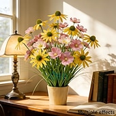 cheap Artificial Flower-20Pcs Artificial Outdoor Flowers and Bulbous Grass, Plastic Replica Gerbera Daisy and Bulbous Grass Ground Plants, Suitable for Garden, Patio, Hotel Decoration, Easy to Care for All Seasons