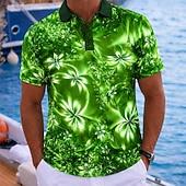 abordables Polo hawaiano para hombre-Hombre Floral Camisas polo hawaianas Manga Corta Camisas de polo Diseño Casual Complejo Ropa Deportiva Ropa de vacaciones Impresión 3D Botones Primavera verano Azul Piscina Azul Marino Morado