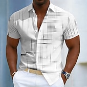Χαμηλού Κόστους Γεωμετρικά σχήματα-Ανδρικά Γεωμετρικό Linie Αφηρημένη τέχνη Πουκάμισο Πουκάμισο με κουμπιά Κοντομάνικο Business Casual Καθημερινά ΕΞΩΤΕΡΙΚΟΥ ΧΩΡΟΥ Διακοπές Καλοκαίρι Άνοιξη Απορρίπτω 3D εκτύπωση Λινό σαν πουκάμισο