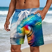 olcso Ocean Print-Férfi Tengervíz Óceán hullámai Úszónadrágok Fürdőruhák és fürdőnadrágok Deszkás short Közepes csípő Hawaii Tengerparti nyaralás Oldalzsebek Hálós bélés Elasztikus húzózsinóros derékrész Tervező