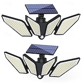 abordables Aplique de pared para exterior-Aplique de pared solar exterior IP65 resistente al agua, con sensor de movimiento inteligente de 4 cabezales, 222 LED, ajustable y giratorio, 3 modos de iluminación: jardín decorativo, patio, pared,