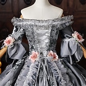 cheap Dresses-Rococo Baroque Ball Gown Floor Length Dress Ball Gown Short Sleeves Princess Gentlewoman Bridal Floral Off the Shoulder Ball Gown Fancy Dress Women's Royal Halloween Carnival Masquerade Tea Party