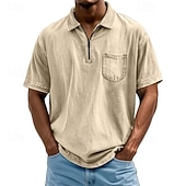 abordables Polo classique pour homme-Chemises Polo pour hommes SoftFade™ quart de zip chemise polo vêtements quotidiens rendez-vous quart de zip manches courtes mode basique uni poches usées été coupe régulière bleu noir rose bleu royal