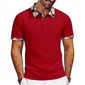 abordables Polo clásico para hombre-Hombre Camisetas polo Casual Negocio Diseño Manga Corta Básico Moderno Plaid Ligero Botones Verano Primavera Ajuste regular Azul Piscina Negro Blanco Rojo Azul Marino Albaricoque Camisetas polo