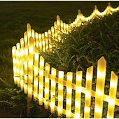 voordelige Pathway Lights &amp; Lanterns-Witte schutting met zonneverlichting voor de tuin, tuinafscheiding met zonneverlichting en afstandsbediening, decoratieve mini-hekwerkjes voor een klein bloemenpad, boom, erf of huisdierafscheiding.