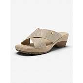 abordables Sandalias Cómodas-Sandalias de cuña con tiras cruzadas y pedrería verde para mujer: cómodas sandalias sin cordones con plantilla acolchada y tacón brillante de punta abierta, ideales para vacaciones y fiestas en el