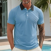 halpa Polo hawaiana da uomo-Men's Geometic Hawaiian Polo Shirts Short Sleeve Polo Shirts Collared Shirts Casual Athleisure Vacation Wear 3D Print Buttons Spring &amp; Summer Blue Yellow Purple