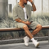 billiga Basic skjortor för män-Herr Skjorta Skjorta set Casual skjorta Strandskjorta Knapp upp skjorta Grön Kortärmad Linjer / vågor Kavajslag Ledigt Dagligen Jacquard Kläder Mode Ledigt Bekväm