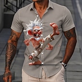 cheap Vintage Shirt-Men's Funny Cartoon Character Old Man Shirt Summer Shirt Button Up Shirt Short Sleeve Vintage Retro Daily Outdoor Vacation Summer Spring Turndown 3D Print Collared Shirts Blue Black Brown Khaki Gray