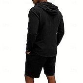 billige Linskjorte i bomull-Herre Linskjorte 2 deler Popover skjorte Og Shorts Lin Shorts Strandshorts Sett عادي Daglig utendørs Feriereise Med hette Langermet Sommer Mote Fritid Bekvem Klær