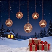 ieftine Lumini de cale și lanterne-Lumânări solare metalice cu sferă de lumină, lumini decorative suspendate din fier forjat, lumini LED solare pentru exterior, lumini pandantive pentru grădină și terasă, potrivite pentru grădini,