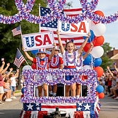  66 stop (20,2 m) vlastenecké dekorace ke 4. červenci, červeno-bílo-modré girlandy s kovovým pozlátkem, girlandy na 4. července pro domácí stromeček, průvod aut, pamětní den, vnitřní a venkovní párty