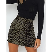 economico Gonne grafiche-Per donna Gonna in finta pelle scamosciata Moda Casual Mini Vita Alta Gonne Leopardo Stampato Micro-elastico Quotidiano Streetwear Marrone Verde Beige Primavera