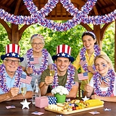  66 stop (20,2 m) vlastenecké dekorace ke 4. červenci, červeno-bílo-modré girlandy s kovovým pozlátkem, girlandy na 4. července pro domácí stromeček, průvod aut, pamětní den, vnitřní a venkovní párty