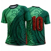 preiswerte Lauf-T-Shirts &amp; Tanktops-Herren Geometrisch Buchstaben &amp; Zahlen Mexiko Fußball-Sommer Global Match Laufshirt Sommer Kurzarm UPF 50 Schnelltrocknend Atmungsaktiv Fitnessstudio Laufen Fitness Dunkelgrün Sportbekleidung