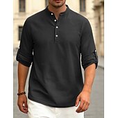 preiswerte Lässiges Henley-T-Shirt-Herren T Shirt Waffel-Henley-Hemd Henley Hemd Langarmshirt Langarm Henley Sommer Frühling Einfach Mode Streetwear Freizeit Knöpfe Lässig Täglich Urlaub Blau Schwarz Weiß Top T-Shirt für Herren