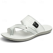 voordelige Herenpantoffels &amp; Slippers-Sandalen van imitatieleer met gekruiste bandjes en teenlus, open teensandalen, comfortabele platte slippers, minimalistische casual zomerschoenen voor heren, perfect voor strandvakanties, resorts, reizen en weekenduitjes.