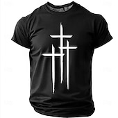  Crosses Faith Bible Christian Three Crosses Men's Minimalist Religious Graphic T Shirt Crew Neck Short Sleeve Inspirational Gift for Him Church Worship Wear Designer Clothing Apparel