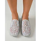abordables mariée-Baskets compensées blanches en dentelle pour femme - chaussures confortables à enfiler ornées de strass, idéales pour un mariage champêtre.