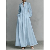  Pentru femei Rochie Maxi Rochii Tip Cămașă Rochie albă Rochie de absolvire Elegant Modă Modern În aer liber Vacanță Ieșire Fit regulat Simplu Manșon Lung Gât Înalt Albastru piscină Negru Alb Roz