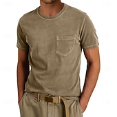 economico magliette di base-Per uomo Maglietta Camicia 100% cotone lavaggio acido Manica Corta Girocollo Estate Primavera Tutte le stagioni Tinta unica Elegante Vintage Neutro Tasca Girocollo Sbiadito Casuale Casa All'aperto