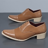 cheap Oxford Shoes-Men's Tan Woven Oxford Shoes Lace-Up Croc-Embossed Formal Dress Shoes Business Footwear for Weddings, Office, Banquets, Parties, Church and Refined Gentleman Style