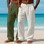 abordables Vacances-Homme Pantalons en Lin Pantalons Pantalon d'été Pantalons Amples Pantalons de Plage Avec Poches Uni Confort Respirant Longueur complète Occasionnel Quotidien Extérieur Vacances Mode Blanc + kaki
