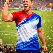 cheap Running Tee &amp; Tank Tops-Men's Soccer Jersey USA Style Color Block Red Blue Independence Day Athletic Short Sleeve T-Shirt UPF 50 Quick Dry Breathable mesh fabric 2026 Soccer Fan Tee Training Gym Running Sports