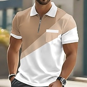 cheap Men's Geometric Polo-Men's Geometic Polo Shirts Short Sleeve Polo Shirts Lapel Casual Outdoor Holiday Daily Wear Pocket 3D Print Spring &amp; Summer Blue Purple Brown
