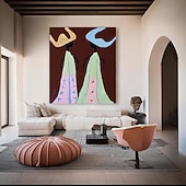 cheap People Paintings-handmade Abstract Colorful Woman Oil Painting Abstract Cowboy Sisters Wall Art Retro Figurative Canvas Art Original Figrure Art Modern Wall Decor