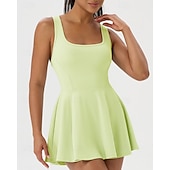cheap Women's Tennis Dress-Women's Solid Colored Tennis Dress with Shorts Sports Dress Sleeveless Pocket Elastic Sweat-Wicking Breathable Tennis Golf Running Scoop Neck Dress Black White Green Tennis Clothing