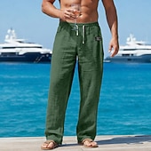 economico Classico-Per uomo Pantaloni di Lino Pantaloni Pantaloni Estivi Pantaloni Larghi Pantaloni da Spiaggia Elastico in vita Gamba Dritta Semplice Comodità Traspirante Lunghezza intera Casuale Quotidiano All'aperto