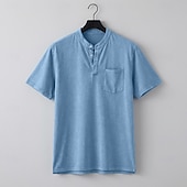 cheap Casual Henley Tee-Men's Henley Shirt 100% Cotton Acid Wash Shirt T shirt Tee Short Sleeve Plain Retro Vintage Casual Distressed Vintage Style Washed Henley Casual Spring &amp; Summer Summer Spring Black Light Green Pink