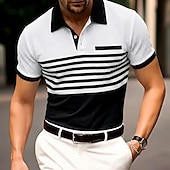 abordables Polo classique pour homme-Homme Chemise de golf Polo en Tricot Gaufré Occasionnel Affaires Classique Manche Courte Mode Moderne Couleur Unie Rayé Boutons Été Printemps Coupe régulière Blanche Bleu Roi Vert Kaki Gris Chemise