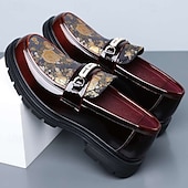 abordables Mocasines-Mocasines de hombre color burdeos con estampado, sin cordones, con detalle metálico y suela gruesa. Zapatos de vestir formales de lujo para bodas, banquetes, fiestas, graduaciones, eventos de moda y ocasiones especiales.