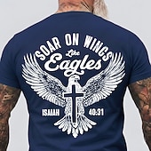  Maglietta Motivazionale della Bibbia Uomo Volare sulle Ali come Isaia 40:31 Aquila Croce Cristiano Religioso Fede Grafica Collo a Giro Regolare Fit Casual Designer Abbigliamento