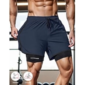 cheap Casual Shorts-Men's Shorts Casual Shorts Athletic Short Pocket Elastic Waist 2 in 1 Plain Solid Quick Dry Breathable Short Daily Outdoor Gym Sports Sport Blue Black Micro-elastic