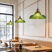 preiswerte Insellichter-Grüne, gestreifte Glas-Pendelleuchte, 1-flammig, großes Kuppeldesign, E27-Fassung, Vintage-Kronleuchter für Kücheninsel, Esszimmer und Café-Bar, 110–240 V