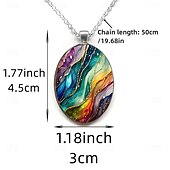 abordables Cadeaux-Collier pendentif ovale en verre, style rétro tendance, orné d'un ciel étoilé coloré et onirique, pour femmes et hommes. Bijou accessoire pour le cou.