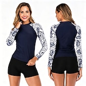  Mulheres Maiô Rashguard Floral 2 Peças Proteção Solar UV Secagem Rápida Elástico Manga Longa Roupa de Banho Roupa de banho Surfe Esportes Aquáticos Natação Verão
